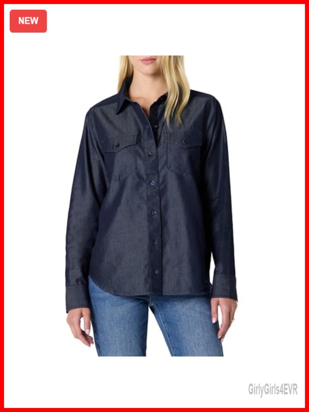 Women's Cotton Lyocell Chambray Button-Down Long Sleeve Relaxed Shirt